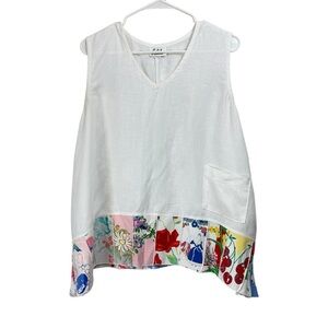 Odile Size Small 100% Linen Patchwork Tablecloth Swing Tunic Tank Top Retro